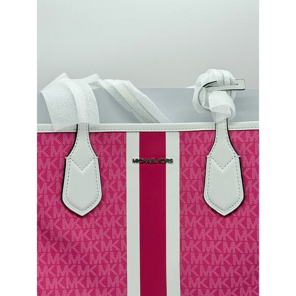 RETAIL $498 Michael Kors Pink Eva Large Signature Logo Stripe Tote Bag*NWT - Picture 7 of 13